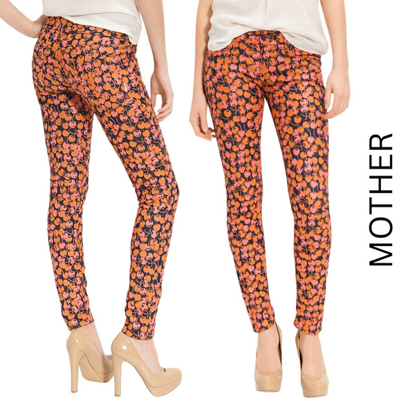 MOTHER The Looker NWT Cherry Pickin' Printed Low Rise Skinny Jeans Size 25 - Picture 1 of 16